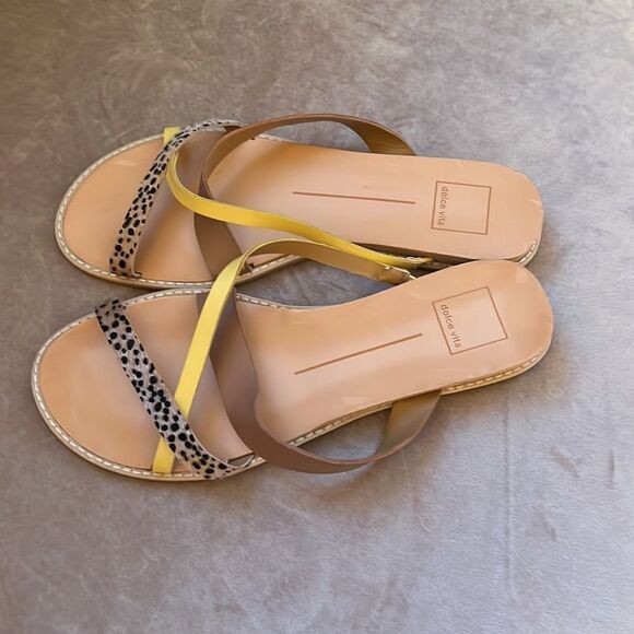 Dolce Vita Sz 9 Nevitt Yellow Animal Print Sandal EUC - Picture 10 of 11